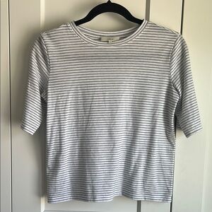 Vince Micro Striped White and Blue Top | S